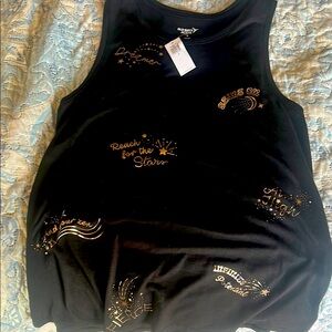 NWT Old Navy Black Tank Top with Gold Graphics